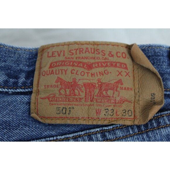 Levi's 501 33 x 30 Frayed Hem See Measurements Straight Leg Button Fly Jeans - Picture 10 of 11